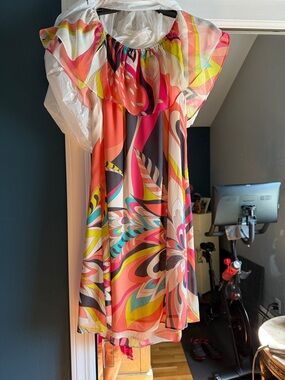 Trina Turk Coral Pink Multi-Print Sundress